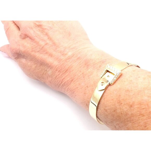 Authentic! Hermes 18k Yellow Gold Diamond Buckle Bangle Bracelet - Picture 8 of 9